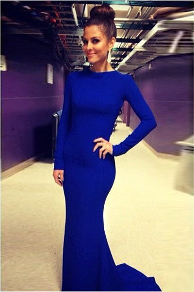 Gorgeous Blue Cross Back Long Mermaid Dress