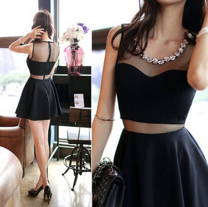 ROUND NECK BLACK SLEEVELESS DRESS
