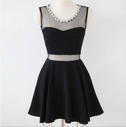 ROUND NECK BLACK SLEEVELESS DRESS