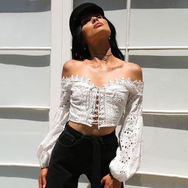 Stylish Lace Butterfly Hollow Out Lights T-shirts