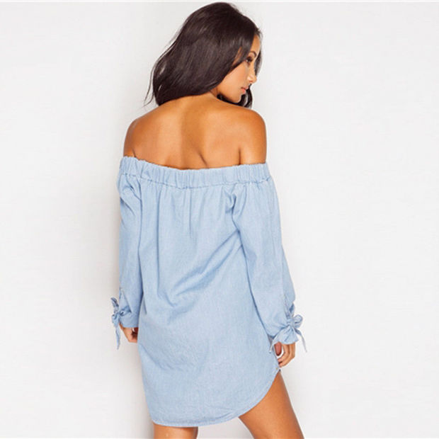 Butterfly Hot Sale Autumn Stylish Sexy Long Sleeve Denim One Piece Dress