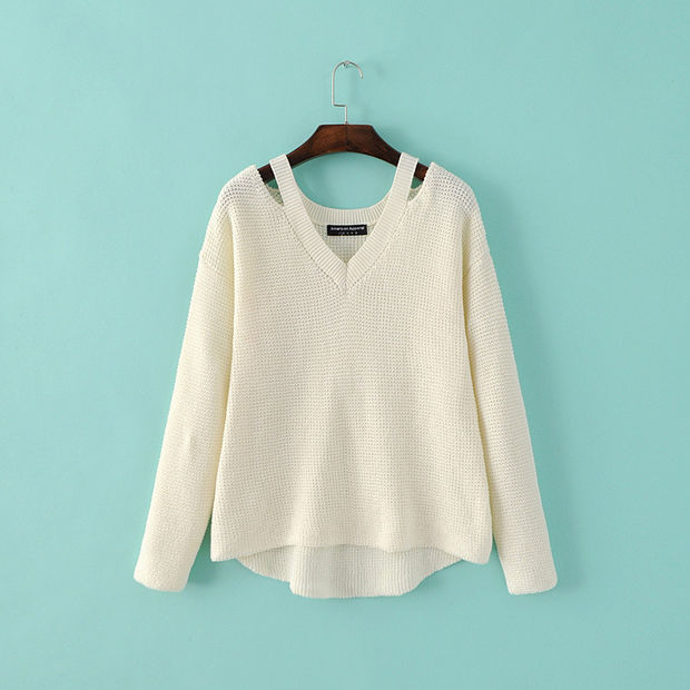 Moonshine Ribbed V Neck Long sleeves Loose Waffle Knit Flared Sweater