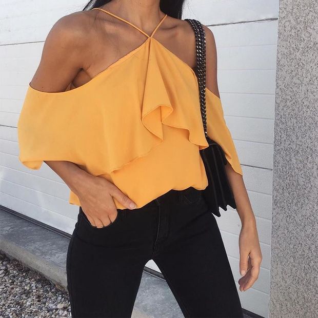 Sleeveless Chiffon Spaghetti Strap Double-layered Tops