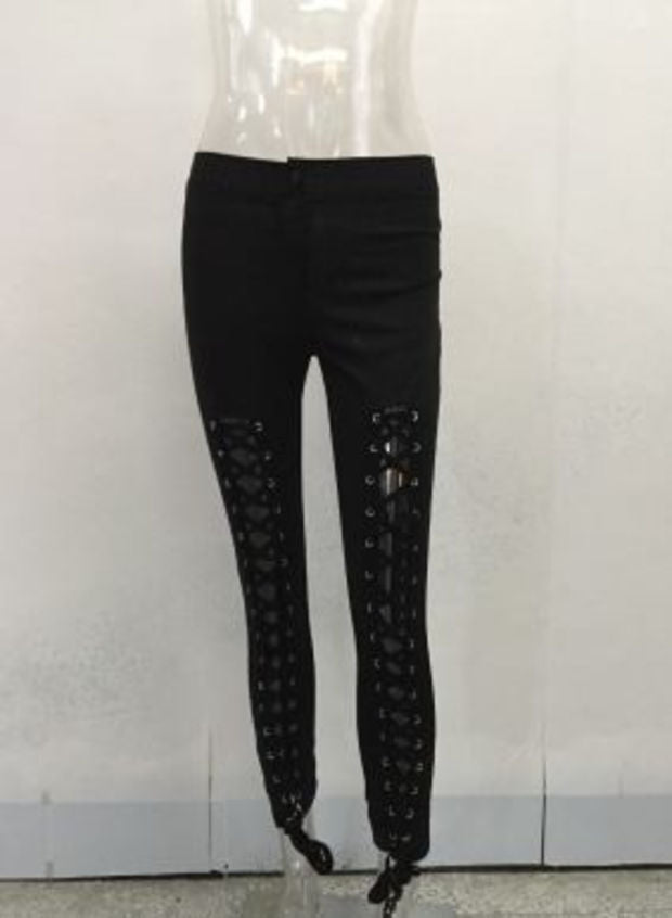 Black Cutout Lace-Up Leggings