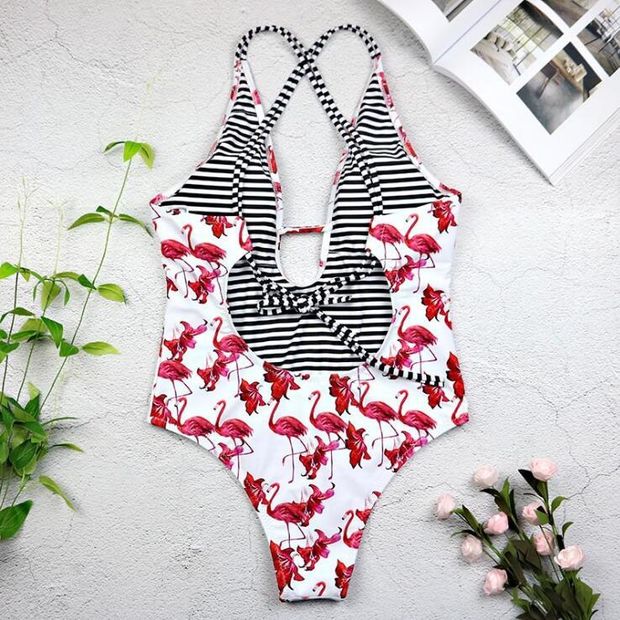 Sexy White Bikini Backless Red One Piece Bikini Swimwear