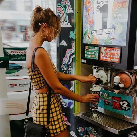 Summer Women's Fashion Hot Sale Bra Plaid Dress Bottom & Top