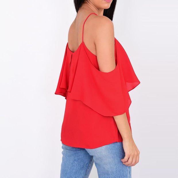 Sleeveless Chiffon Spaghetti Strap Double-layered Tops
