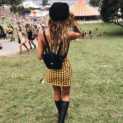 Summer Women's Fashion Hot Sale Bra Plaid Dress Bottom & Top