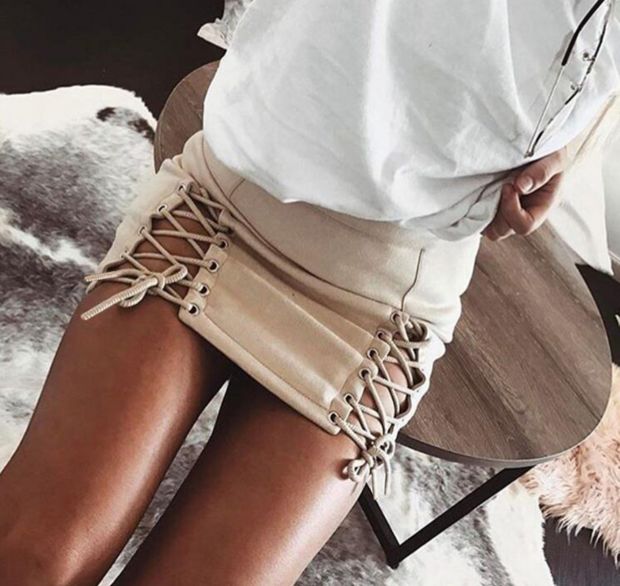 Sexy fashion Suede side lace up type hollow skirt