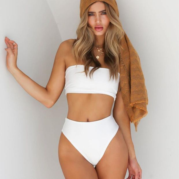 Sexy strapless high waist two piece bikini swimsuit