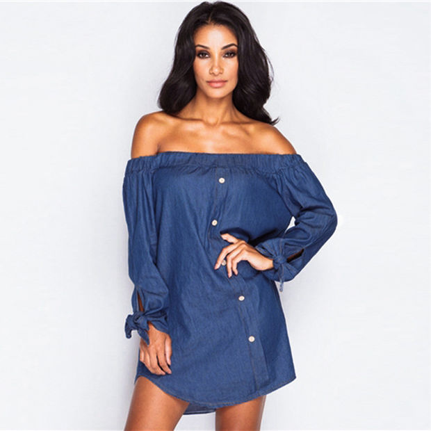 Butterfly Hot Sale Autumn Stylish Sexy Long Sleeve Denim One Piece Dress