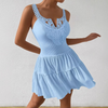 Solid Color Lace V-Neck Sleeveless Ruffle Edge Dress