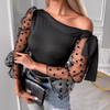 Temperament Off Shoulder Mesh Long Sleeved Top