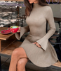 Long Sleeved Solid Color High Neck Tight Knit Dress