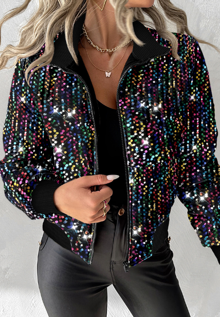 Fashion Cardigan Colored Sequin Long Sleeved Jacket