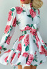 Elegant Women'S Rose Printed Ruffled Dress