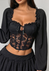 Lace Design V-Neck Long Sleeved T-Shirt