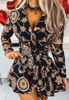 V-Neck Women'S Printed Long Sleeved Dress