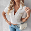 White Chain Zipper Knitted Short Sleeved Top