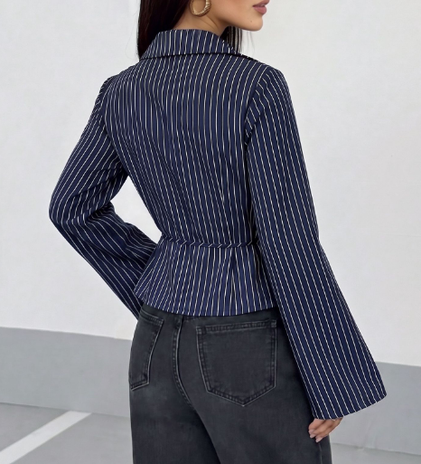 V-Neck Striped Sleeve Long Sleeved Shirt