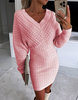 Solid Color Women'S V-Neck Elegant Long Sleeved Dress