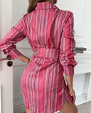 Casual Red Striped Long Sleeved Dress