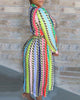 Women'S Striped Printed Long Sleeved Dress