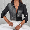 Women'S Beaded Patchwork Long Sleeved Shirt