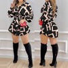 Temperament Letter Print Long Sleeve Dress