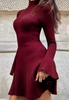 Long Sleeved Solid Color High Neck Tight Knit Dress