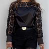 Black Lace Splicing Long Sleeved Top