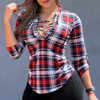 Fashion Women's Long Sleeve Red Plaid Top