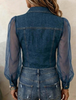 Temperament V-Neck Lace Mesh Splicing Long Sleeved Top
