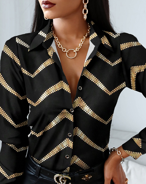 V-Neck Elegant Long Sleeve Shirt