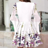 White Women'S Printed Deep V-Neck Long Sleeve Dress