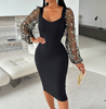 Women'S Pearl Mesh Spliced Long Sleeved Dress