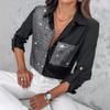 Women'S Beaded Patchwork Long Sleeved Shirt