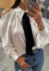 White Off Shoulder Casual Long Sleeved Shirt