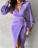 Purple Long Sleeved Fashion Sexy Dress