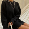 Loose Solid Color Perforated Long Sleeved Knitted Sweater