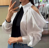 White Off Shoulder Casual Long Sleeved Shirt