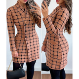 Leisure Long Sleeved Plaid Printed Double Breasted Jacket