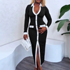 Women'S V-Neck Splicing Buckle Casual Dress