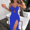 Solid Color Sling Tight Slit Sleeveless Dress