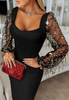 Women'S Pearl Mesh Spliced Long Sleeved Dress