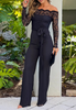 Women'S Black Lace One Shoulder Long Sleeved Tight Jumpsuit