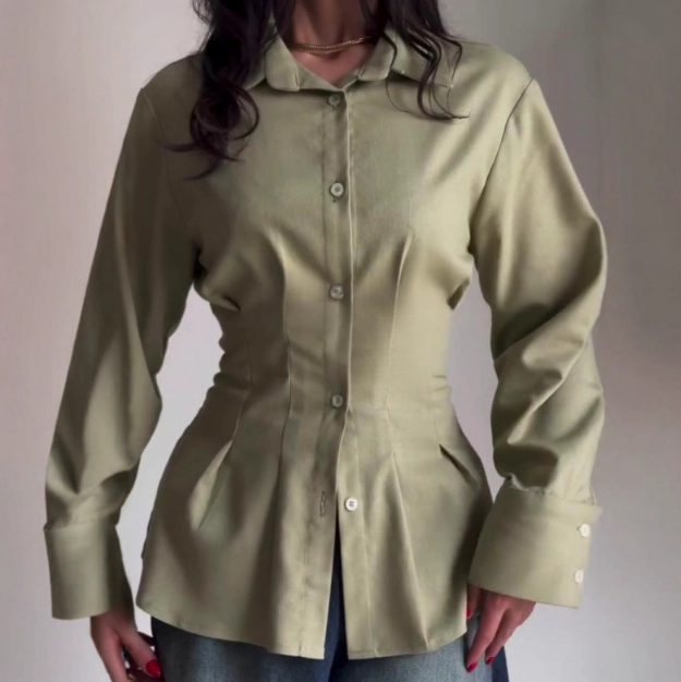 Temperament Cardigan Green Long Sleeved Shirt