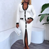 Women'S V-Neck Splicing Buckle Casual Dress