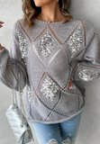 Women'S Loose Grey Long Sleeved Sequin Knitted Sweater