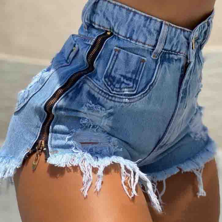 Sexy Zipper High Waist Denim Shorts